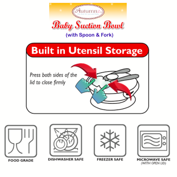 autumnz baby suction bowl with lid with spoon and fork set portable traveling set 宝宝辅食吃饭吸盘碗汤匙叉